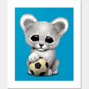 White Lion Cub With Football Soccer Ball Posters and Art